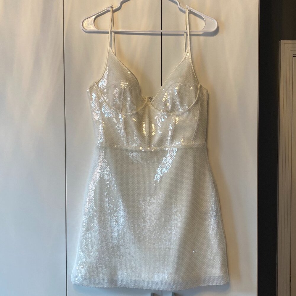 David Koma White Sequined Mini Dress